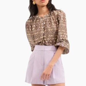 NEW Veronica Beard Ashlynn Printed Top in Stone Khaki - Size 2 - New With Tags